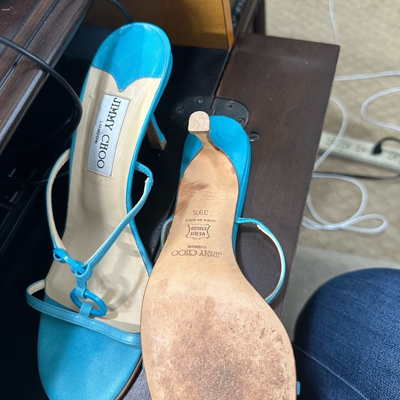 Jimmy Choo Turquoise Blue Leather Strappy Heels - Picture 2 of 3